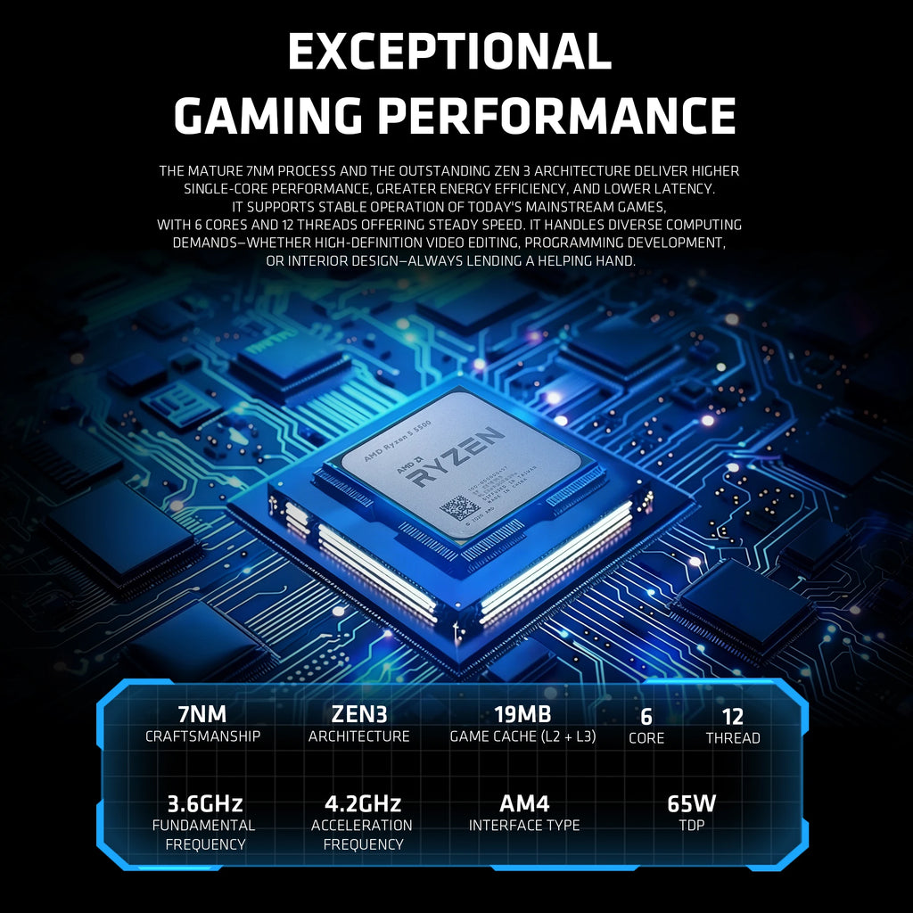 YEAH MAGIC AMD Ryzen 5 5500 Gaming Desktop 16GB(8G*2) DDR4 3600 1T NVME SSD 3050 Graphics card Win11 Home Gamer Desktop PC in US