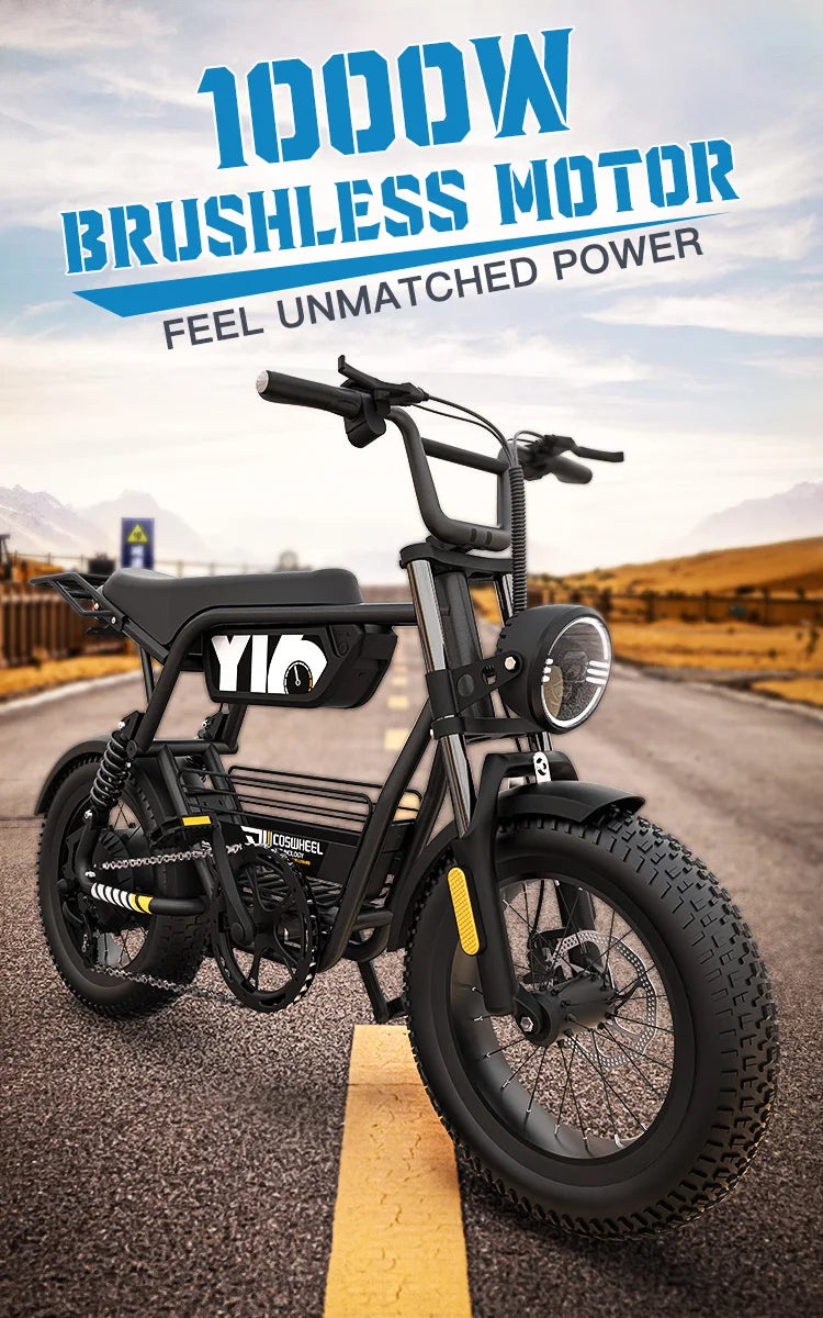 Coswheel Y16 adult E-bike 1000W 48V15Ah battery commute Electric Bike,16-inch Fat Tire E-Mountain bike