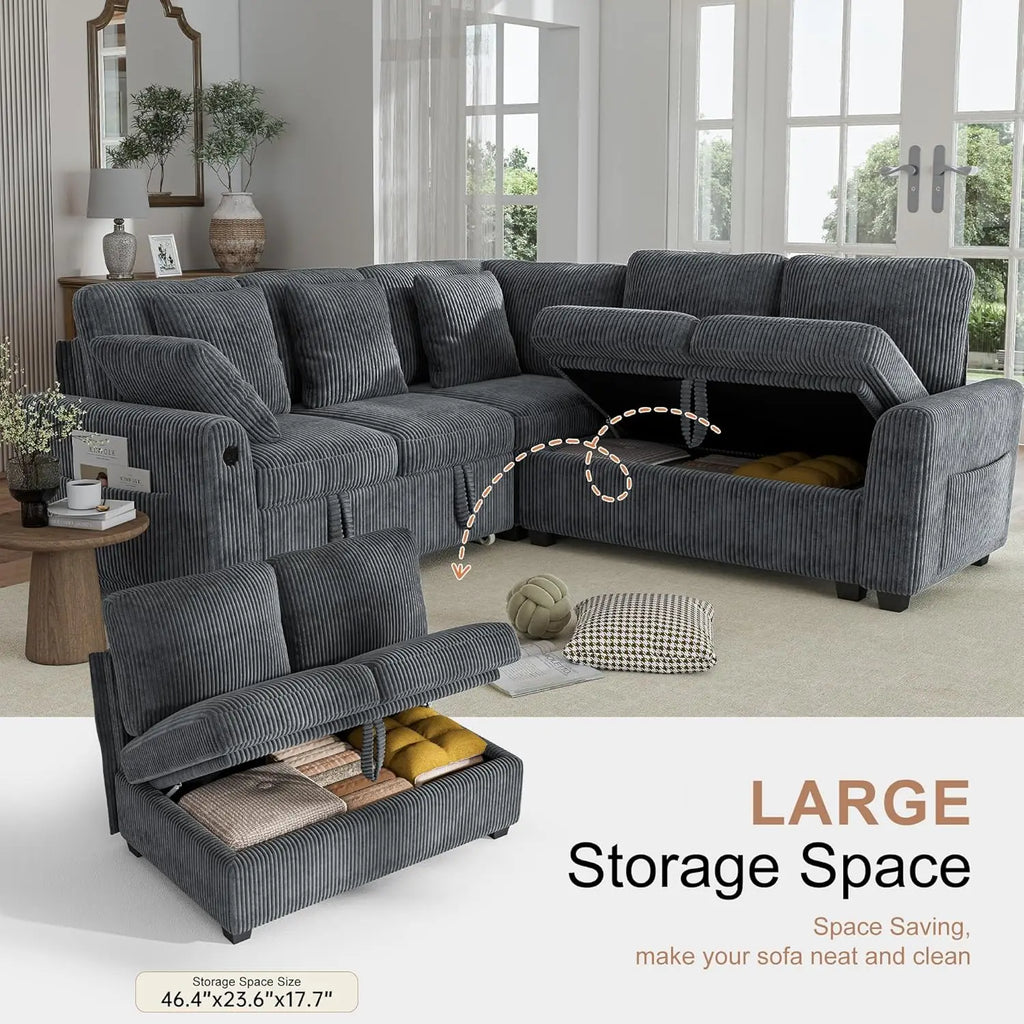 L Shaped Sectional Sleeper Sofa with Pull Out Bed Storage USB Charging Living Room Apartment, Custom