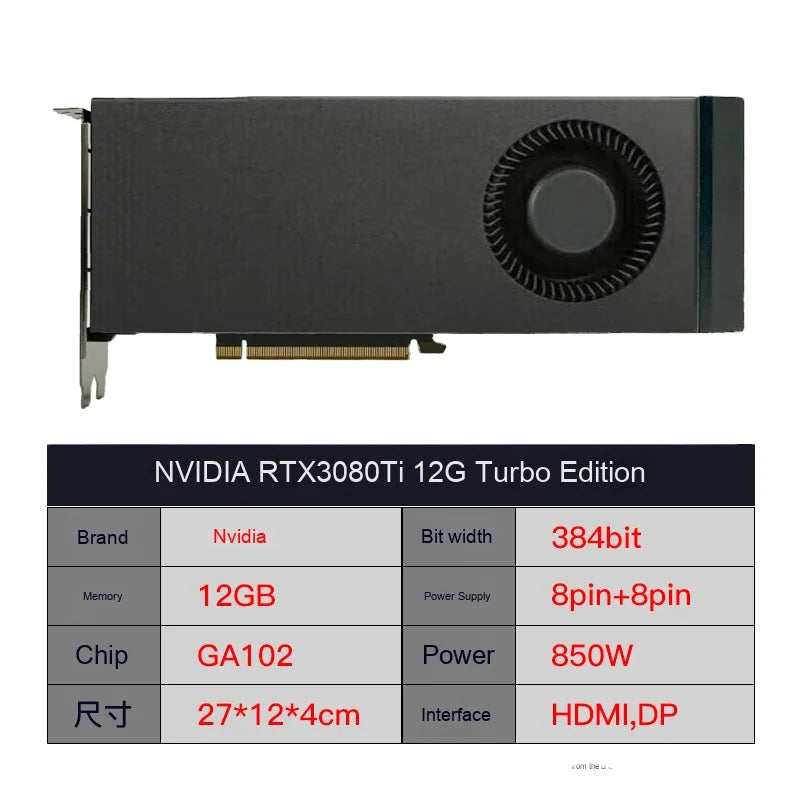 For Nvidia Custom Edition RTX 3060/3080/3090/4060 Ti/4070 Ti/4090 Turbo Workstation Graphics Card 8GB GDDR6 Fan New RTX2080