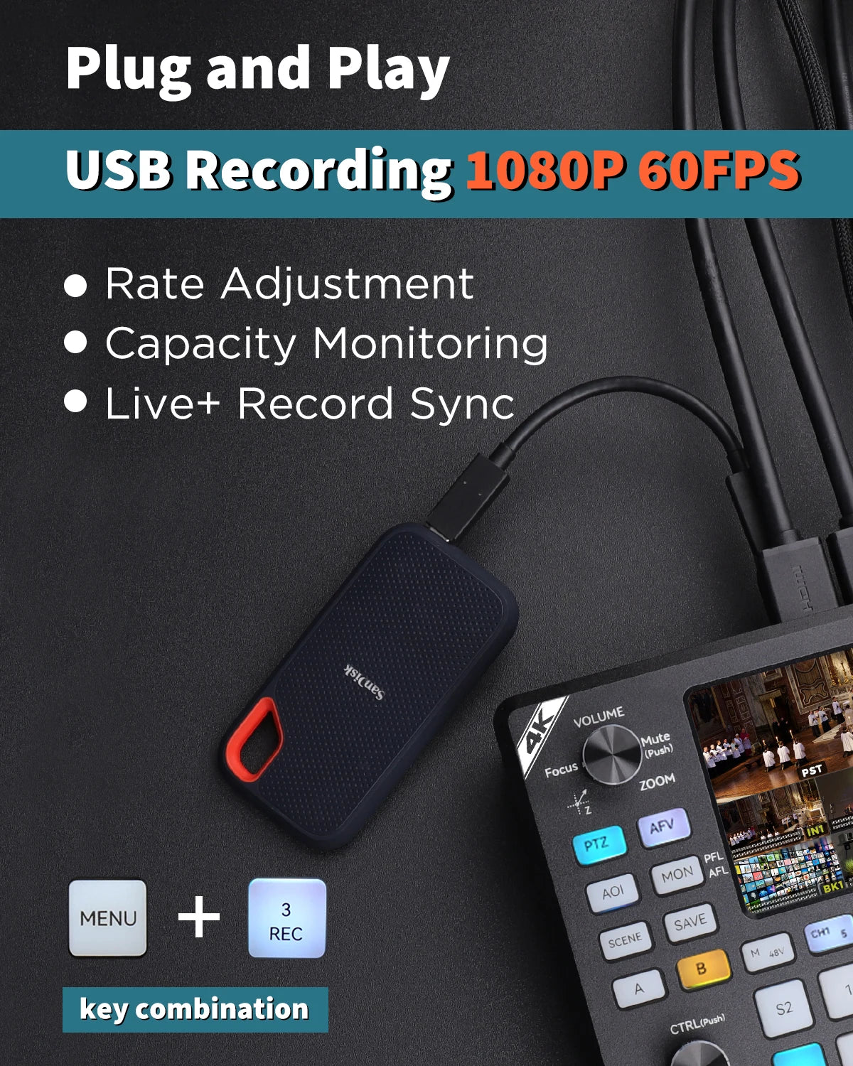 4K HDMI Video Mixer Switcher, 5.5 Inch FHD LCD Screen, 4-Channel HDMI Live Streaming Switcher, 4K 60FPS Input,1080p 60FPS Output