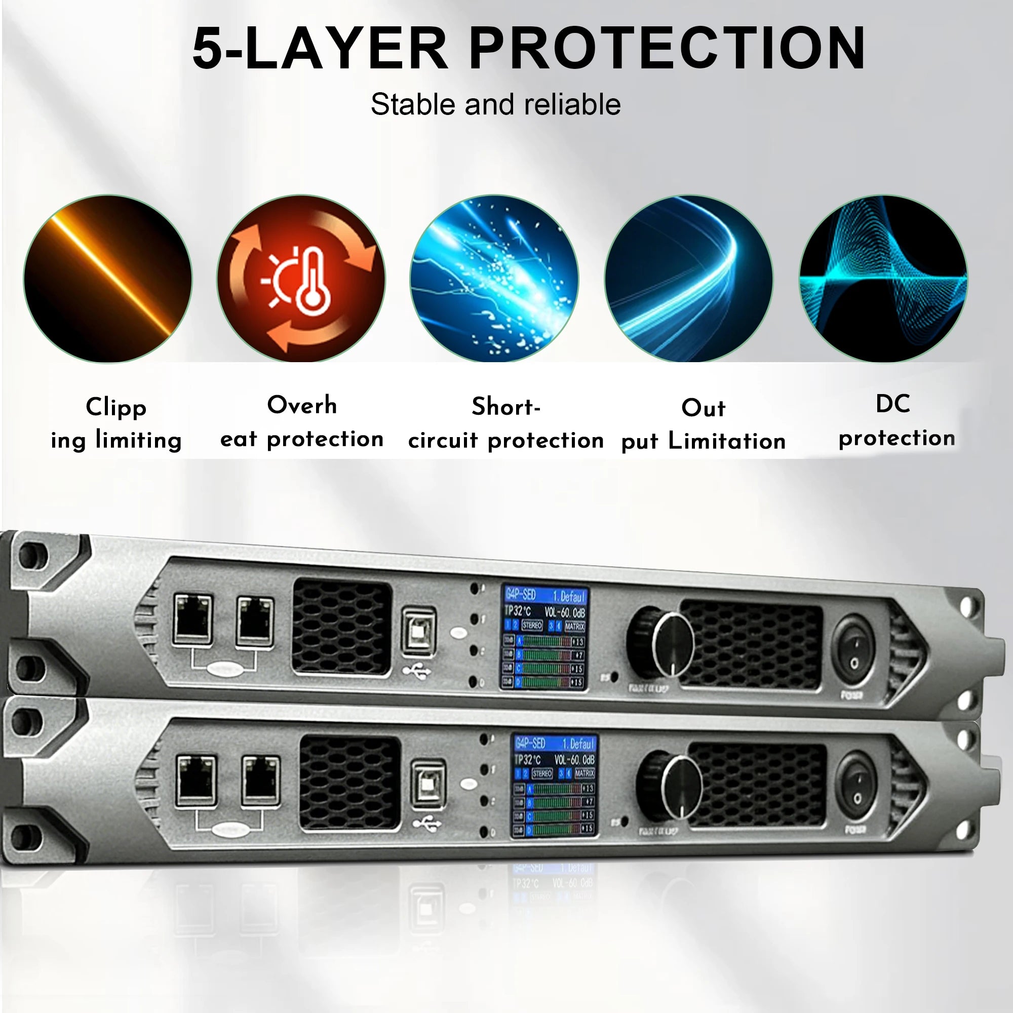 Paulkitson Professional 4channel Digital Power Amplifier Silicon Carbide Class D Power Amplifier Stable 2Ω 4x6800w For Speakers