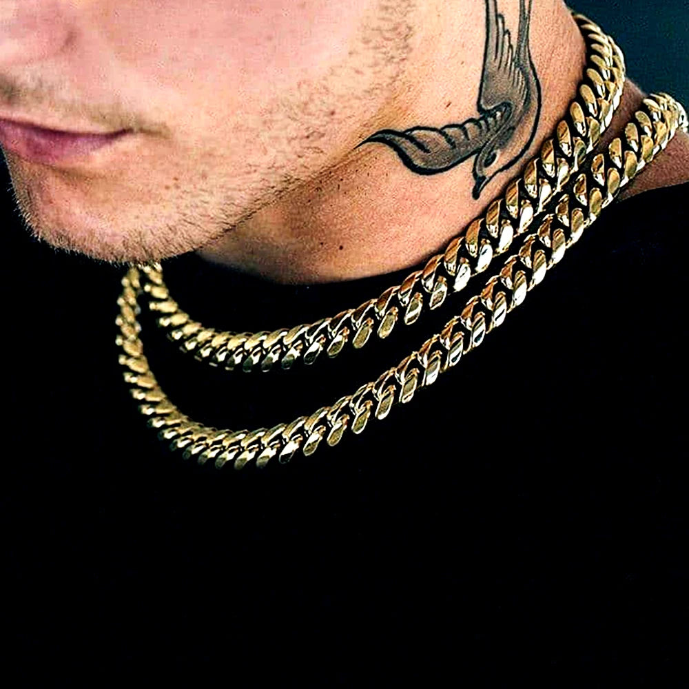 8-16mm 316L Stainless Steel Hip Hop Jewelry Curb Miami Cuban Link Chain Necklace Bracelet Gift for Men Women