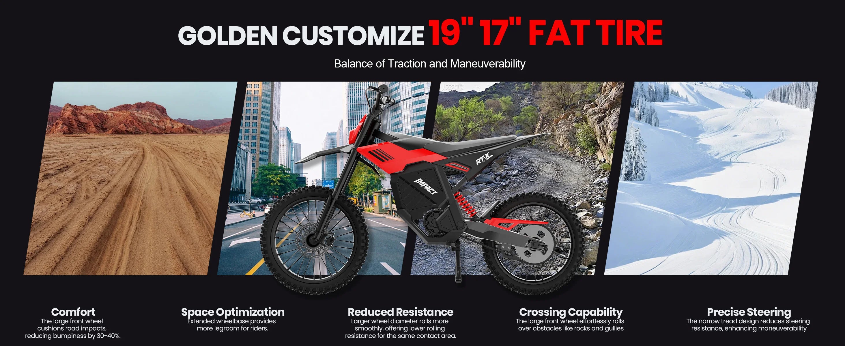 ESKUTE RT-X 19" 17" Electric Dirt Bike for Adults, 6500W Peak 53+MPH Mid-Drive Motor, Electric Motorcycle with 72V 30Ah  Battery