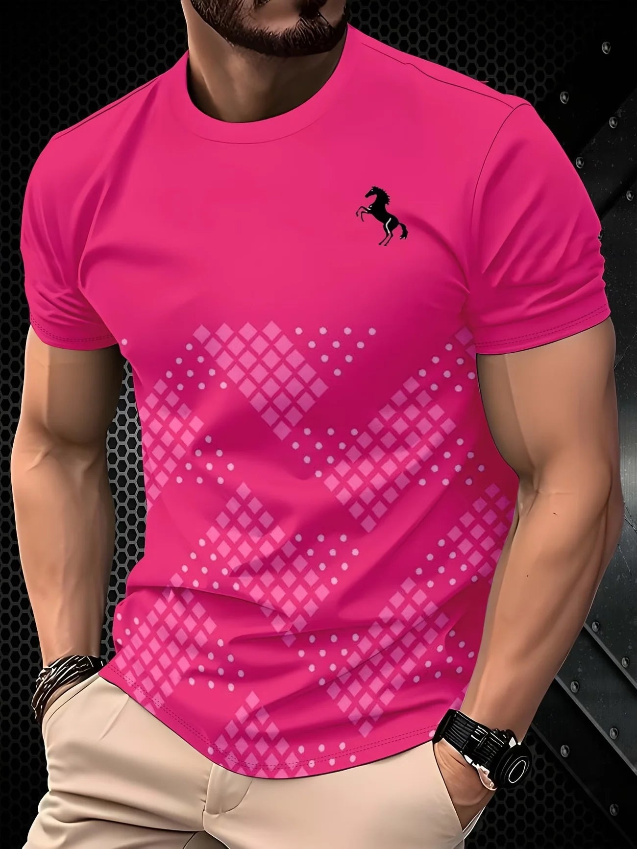 Men's Summer Luxury Gradient 3D Print T-Shirt, Turquoise Gold Swirl Wave Abstract Pattern, Crew Neck Short Sleeve, Breathable &