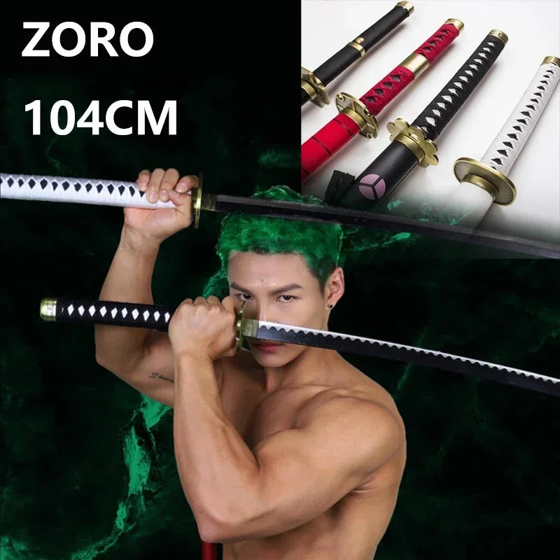 40inch Zoro Katana Anime Swords Wooden Ninja Blade Roronoa Zoro Cosplay Prop Real Size Japanese Katana Samurai Sabre Toy Gift