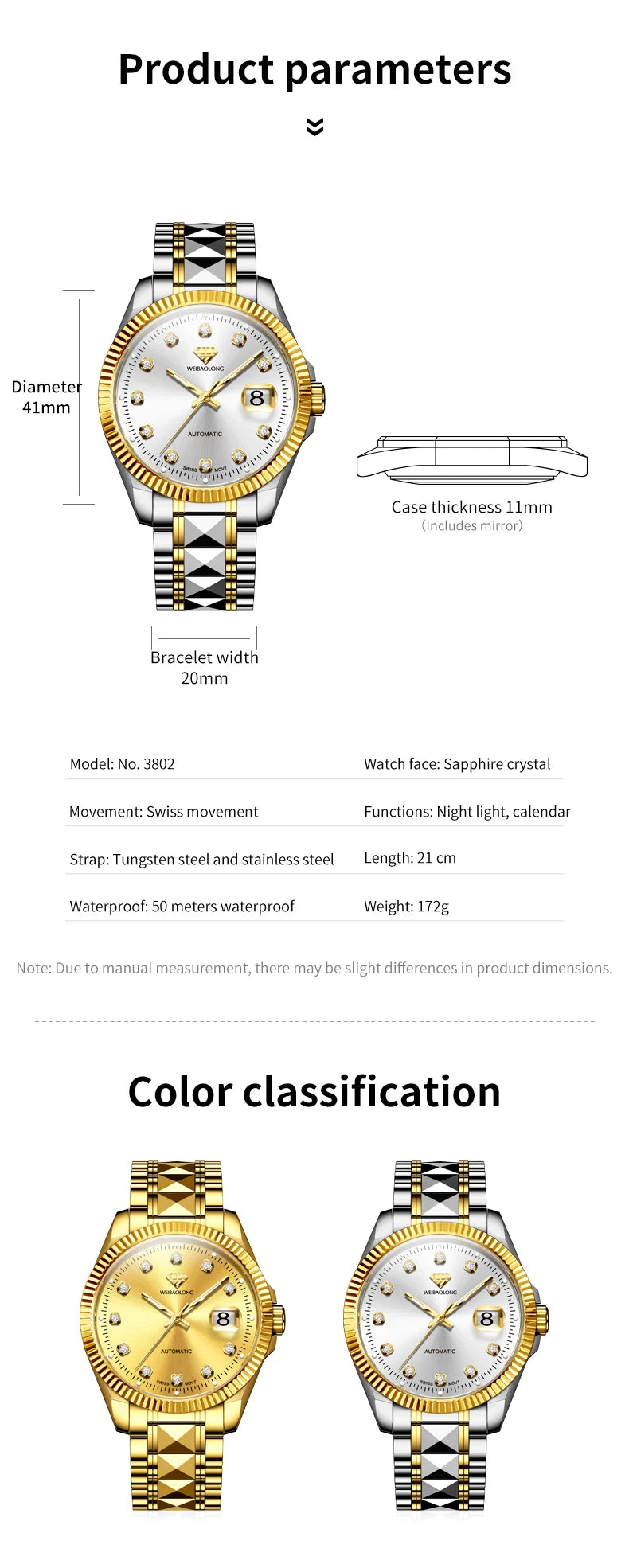 WEiBAOLONG 3802 Man Watch Swiss Movement Mechanical Watch Real Diamond Automatic Men's Watch High-end Luxury Brand Watch for Men