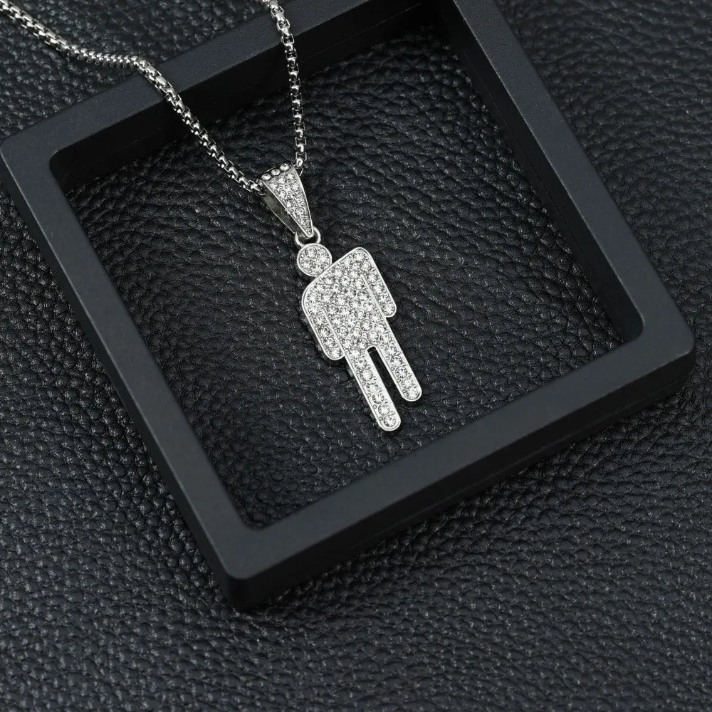 Hot-Selling European and American Necklace, Billie Eilish Style Tilted Pendant Full of Zircon, Trendy Hip-Hop Necklace