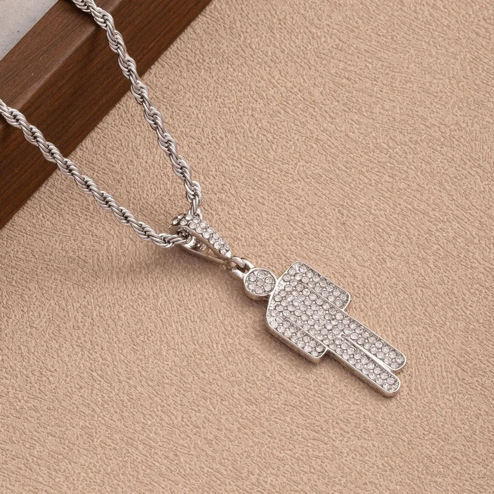 Luxury Hip Hop Necklace Stainless Steel Skew Head Zircon Couple Pendant Necklace Full of Zircon Pendant Street Fashion Necklace