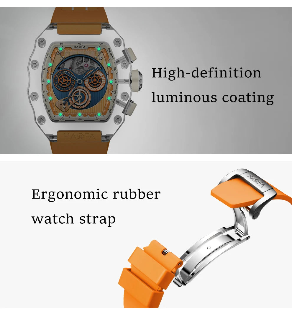 Haofa Luxury Synthetic Crystal Case men watches Automatic Mechanical Chronograph Vintage man watches Fashion 2368