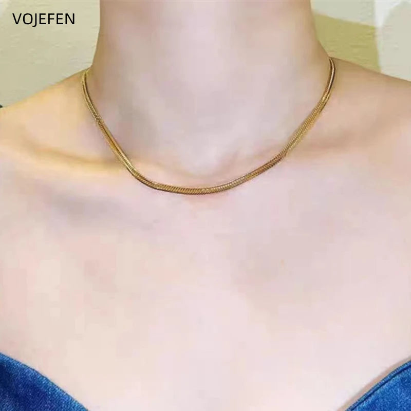VOJEFEN AU750 Gold Cuban Necklace Jewelry Genuine For Women/Men Pure Gold 3MM Chain Neck Jewel 2026 Brand Luxury Quality Choker