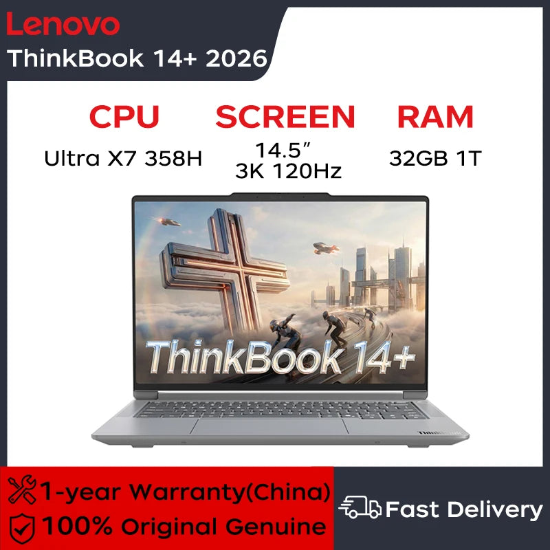 2026 New Lenovo Thinkbook 14+ AI Laptop 14.5" 3K 120Hz Screen Ultra X7 358H 32GB LPDDR5x 1TB SSD Integrated Graphics Notebook PC