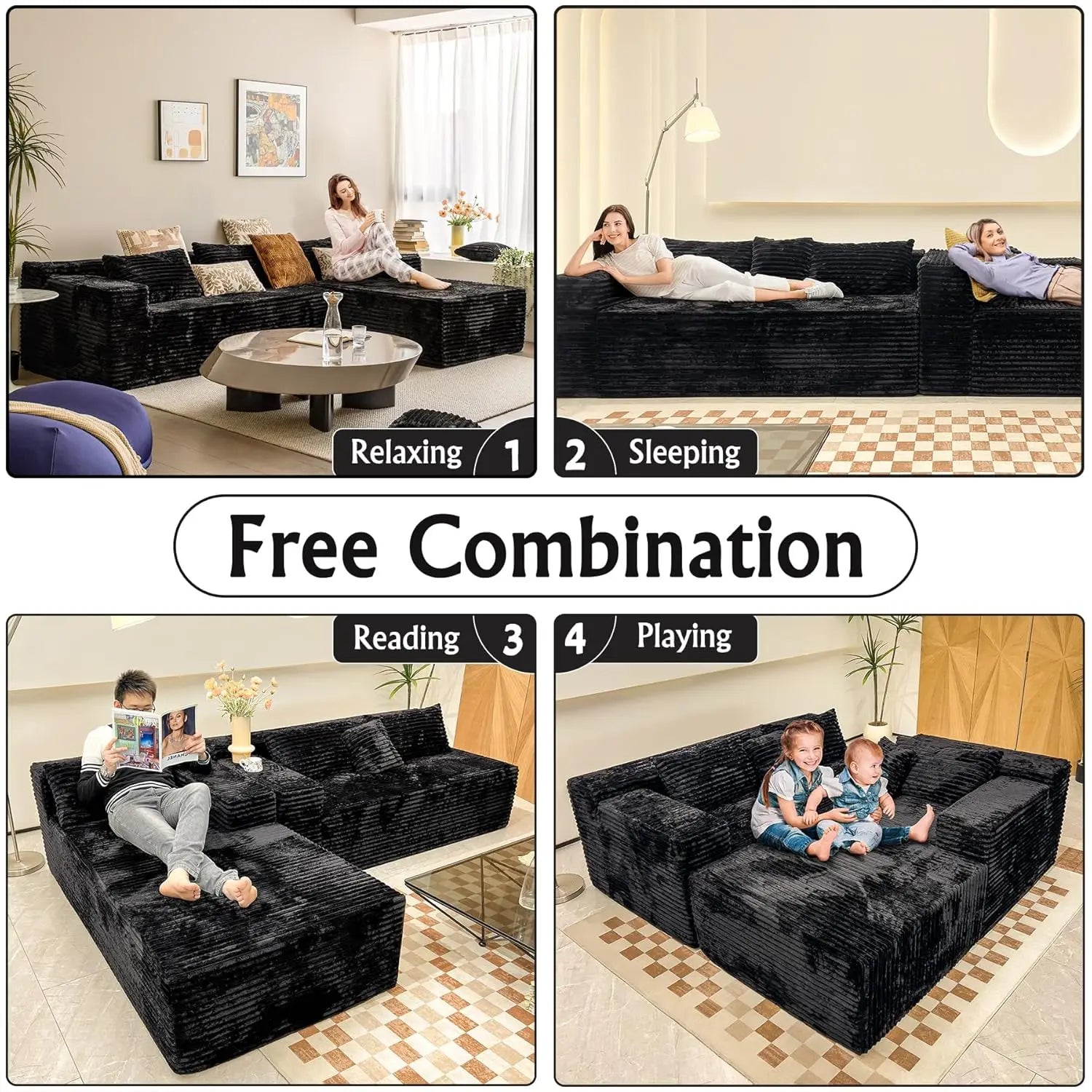 Sectional couches for Living Room Corduroy Couch, 104" Cloud Sectional Couch with L-Shape Chaise, Modern Modular, Customized