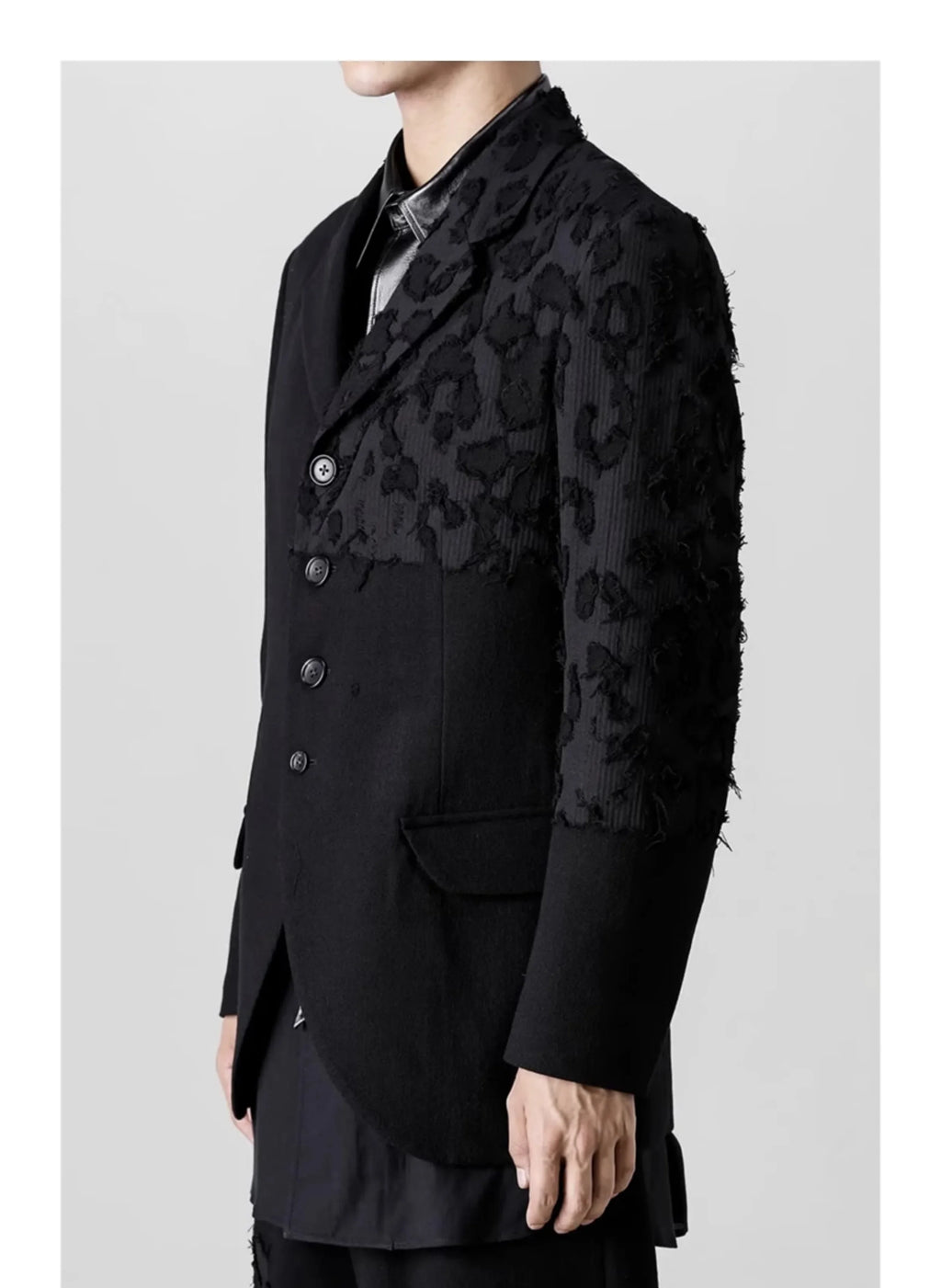 YOJI OOAK Design sense men's patchwork single breasted suit jacket special processing leopard print style 4 button top