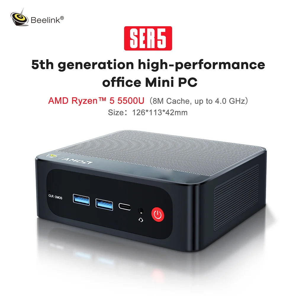 Beelink SER5 Mini PC AMD Ryzen 5 5500U DDR4 16GB SSD 500GB Support WiFi6 BT5.2 4K HD 1000M Desktop Computer