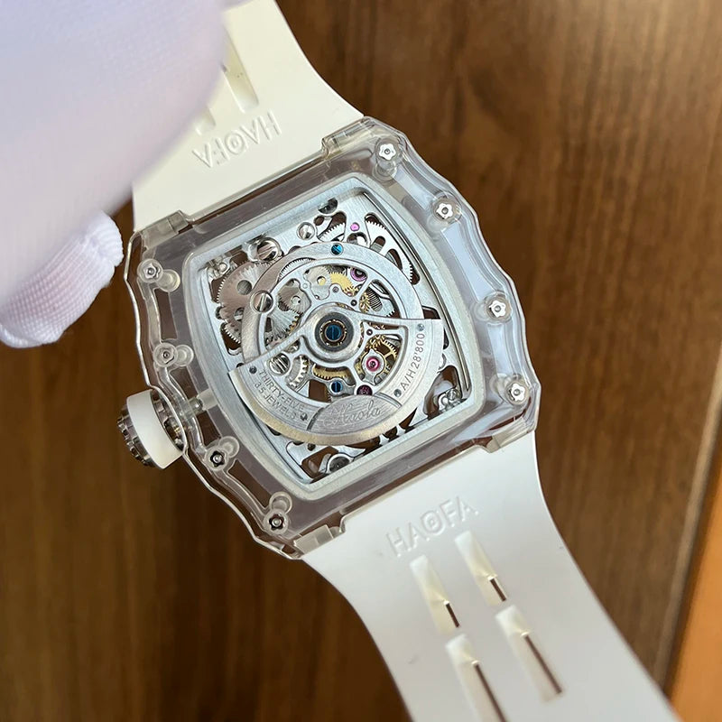 Haofa Automatic Tourbillon Skeleton Man watch Luxury Self Wind Flying Mechanical Tourbillon K9 Crystal Watches for man 2201