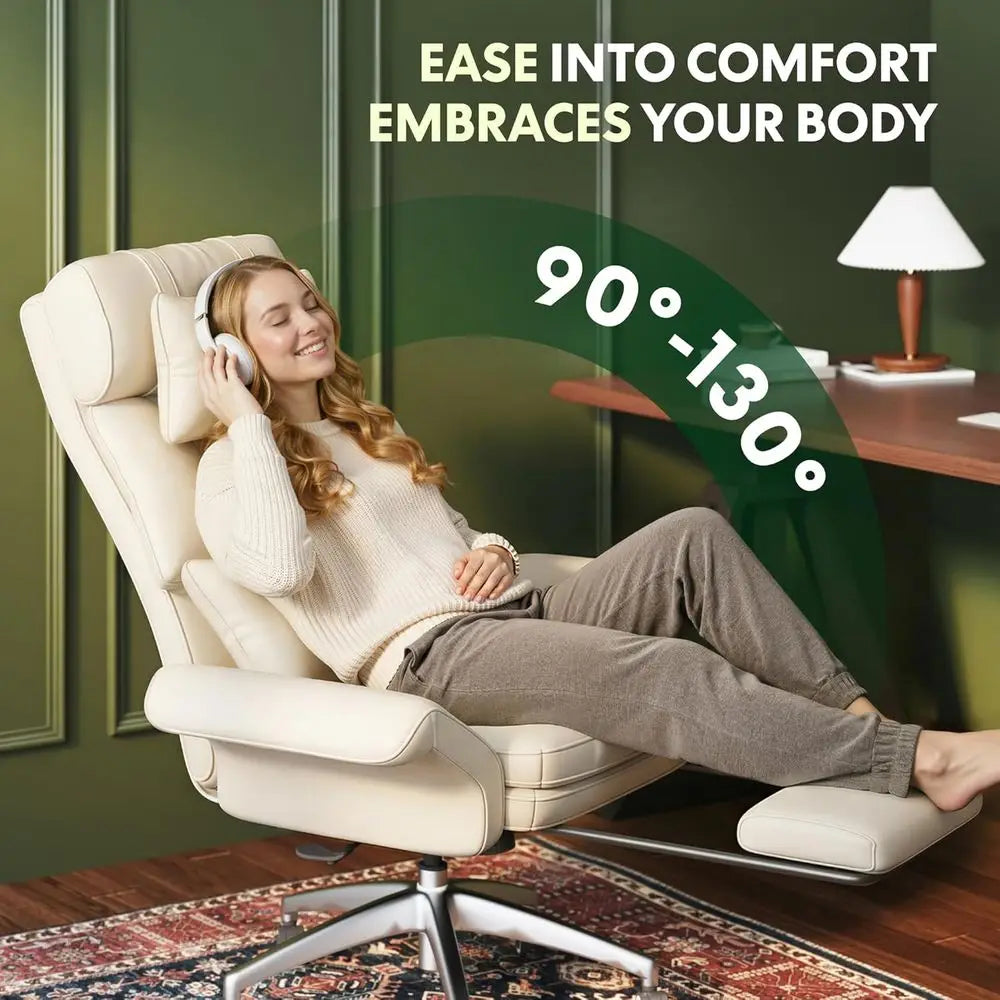 Large Ergonomic Office Chair for Big and Tall, 180° Swivel Armrests, Footrest Included, Suitable for Home Office, Gaming, Beige