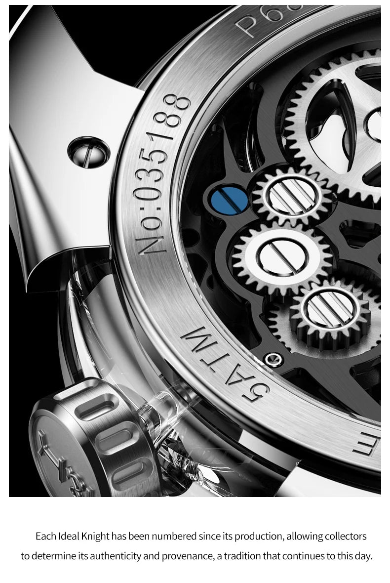 Ideal Knight Automatic Mechanical Watch for Men Hollow out Spider Design   Flywheel Movement Sapphire Mirror Men's Watches