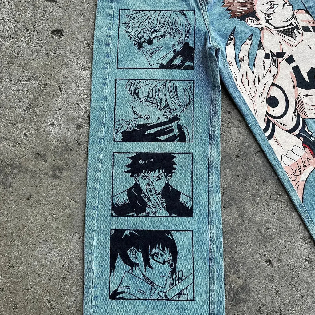 Harajuku high street y2k baggy jeans vintage wide leg denim pants popular anime jeans streetwear couples trouser men clothing