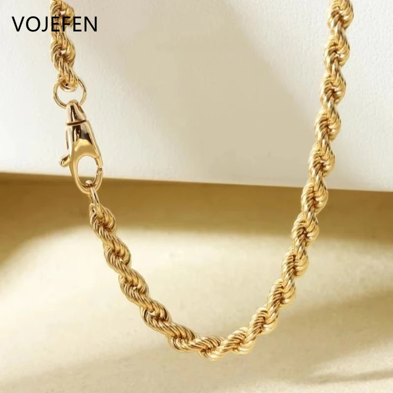 VOJEFEN Genuine 18K Real Gold Jewelry Rope Chain Necklace Luxury Au750 Pure Gold Long Choker Necklaces For Men/Woman 2026 New