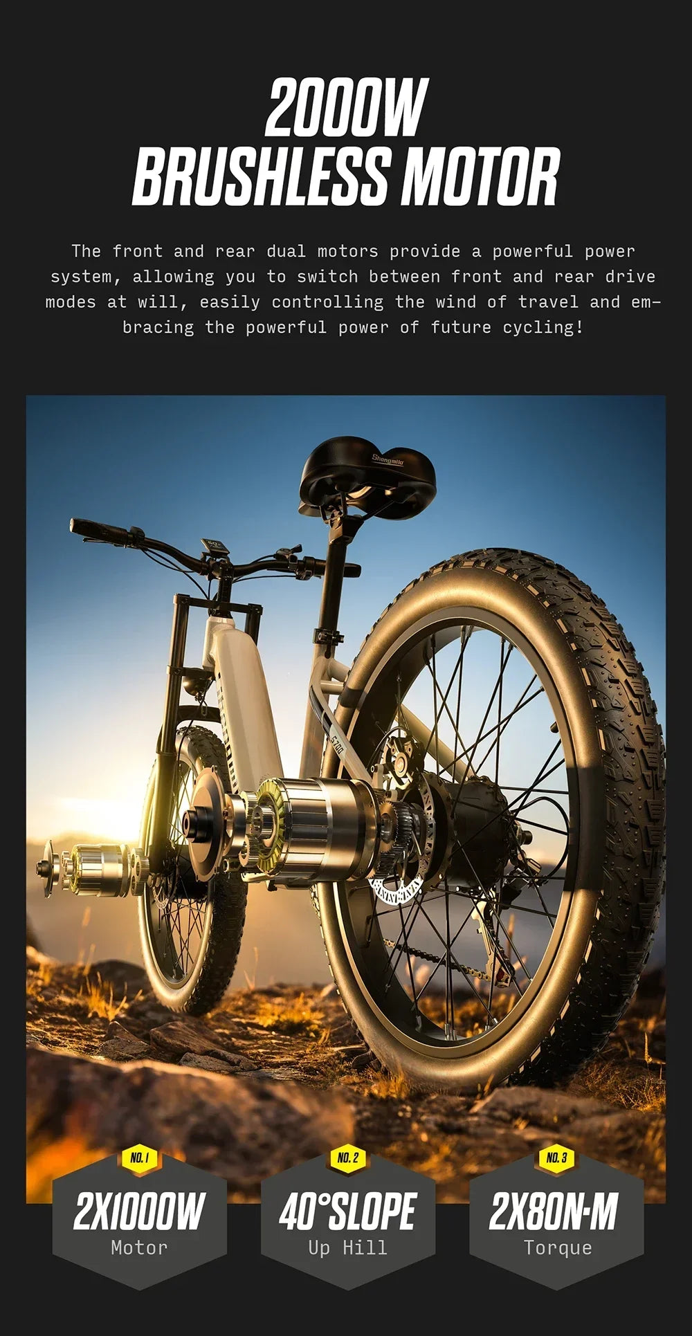 Shengmilo S700 E Bicycle 2000W motor 48V17.5AH Dual Lithium battery 26 inch tire E-bike 50KM/H off-road commuting Electric bike