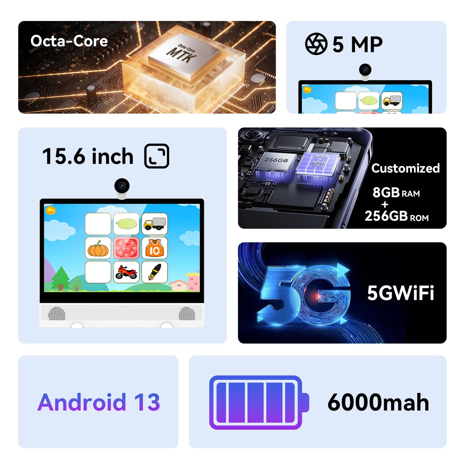 Factory Directly Sale 15.6 Inch 2 1 Portable Smart TV White Cabinet with HD Definition Android OS for Kids Learning Education
