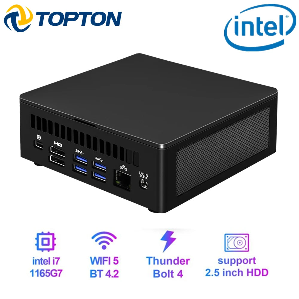 Topton Cheap Mini PC I7 1260P 1165G7 I5 1240P 1135G7 Mini Gaming Desktop 2*DDR4 NVMe SSD 2*HD-MI2.0 DP 8K NUC Computer HD HTPC
