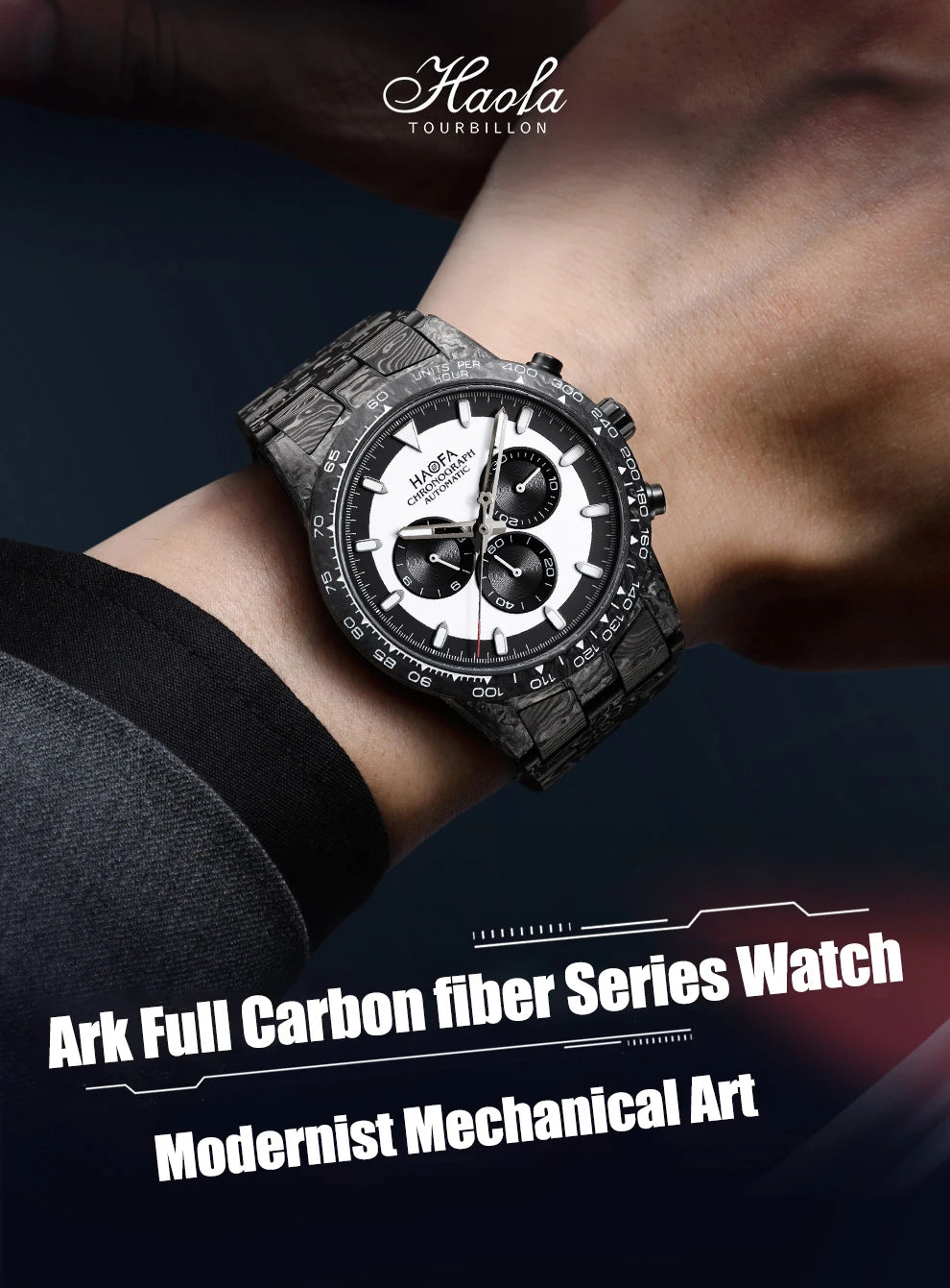 Haofa Watch for Men Full Carbon Fiber Chronograph Automatic Mechanical Watch Sapphire Waterproof Wristwatch Multifunction 2366-1