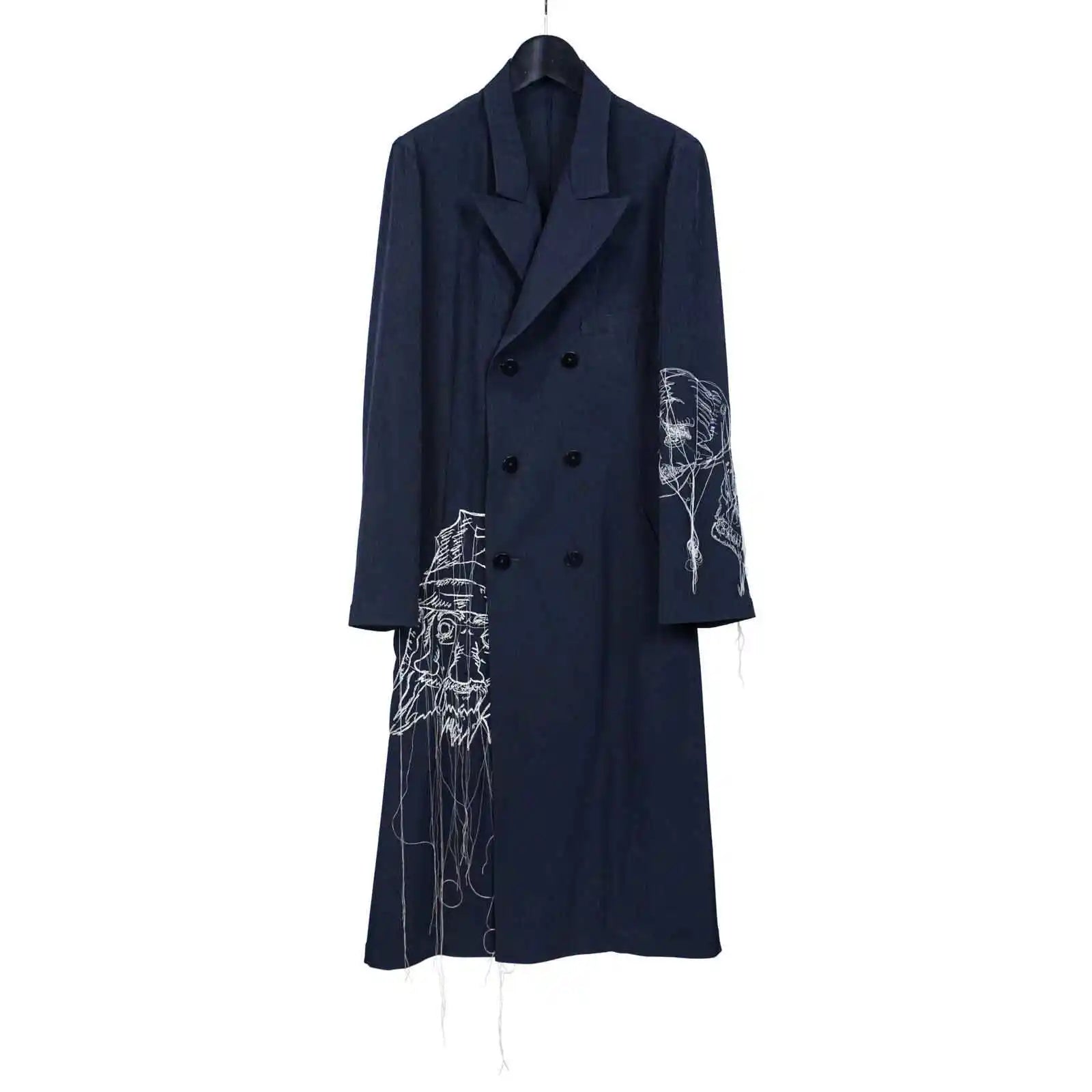TOP-YAMAMOTO Japanese original design Dark and niche black embroidered trousers, triacetate trench coat