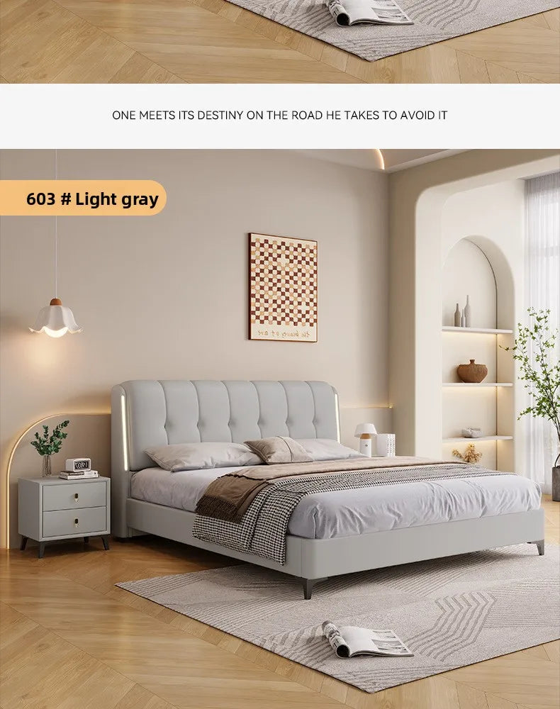 Cream white bed modern minimalist master bedroom bed frame light luxury comfortable bases e armações de cama interior furniture