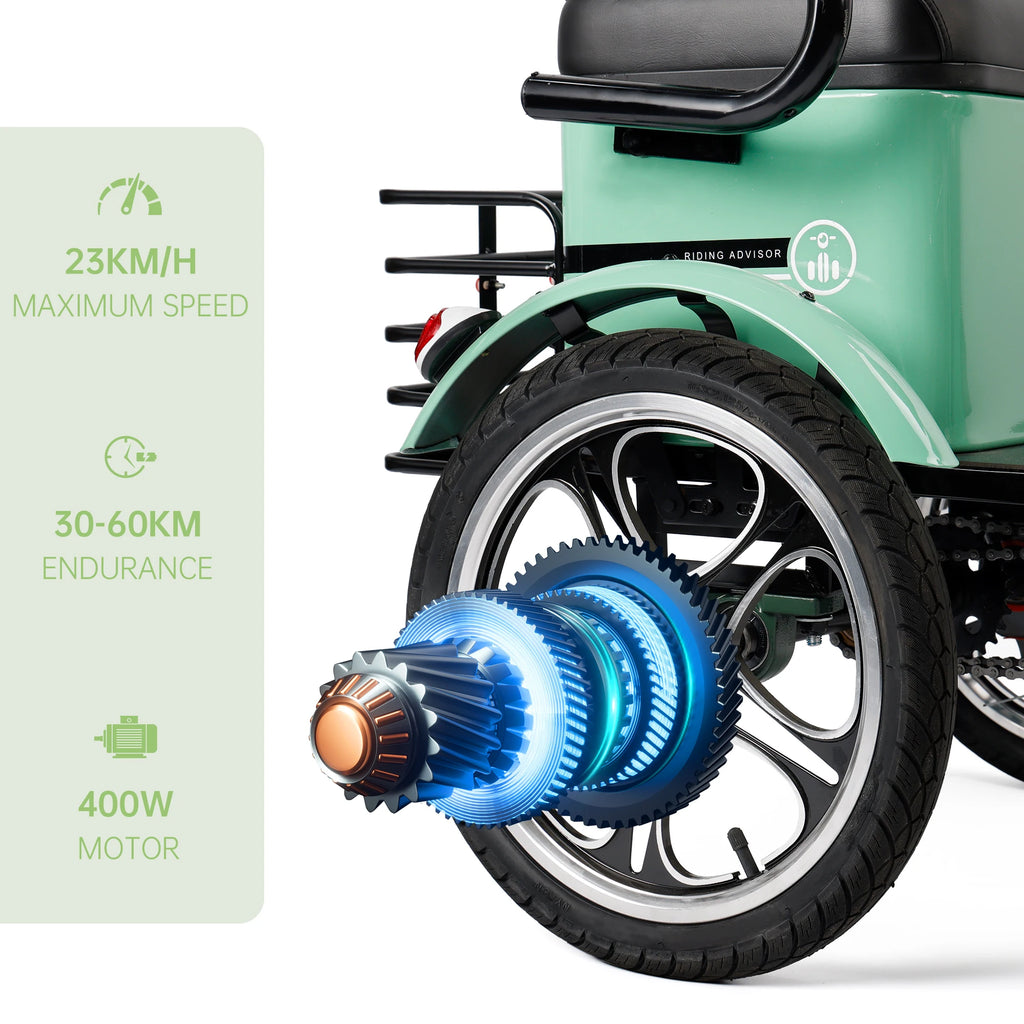 Artudatech 400W 48V 12A Elder Electric folding tricycle for Adults 3 wheel e-trike Bike with Rear Seat