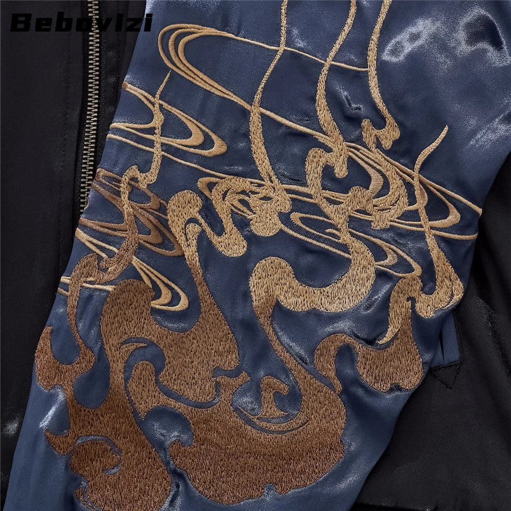 High Quality Fashion Anime Fox Embroidered Zipper Jacket Autumn Streetwear Hip Hop Men's Harajuku Japanese Baseball Coat