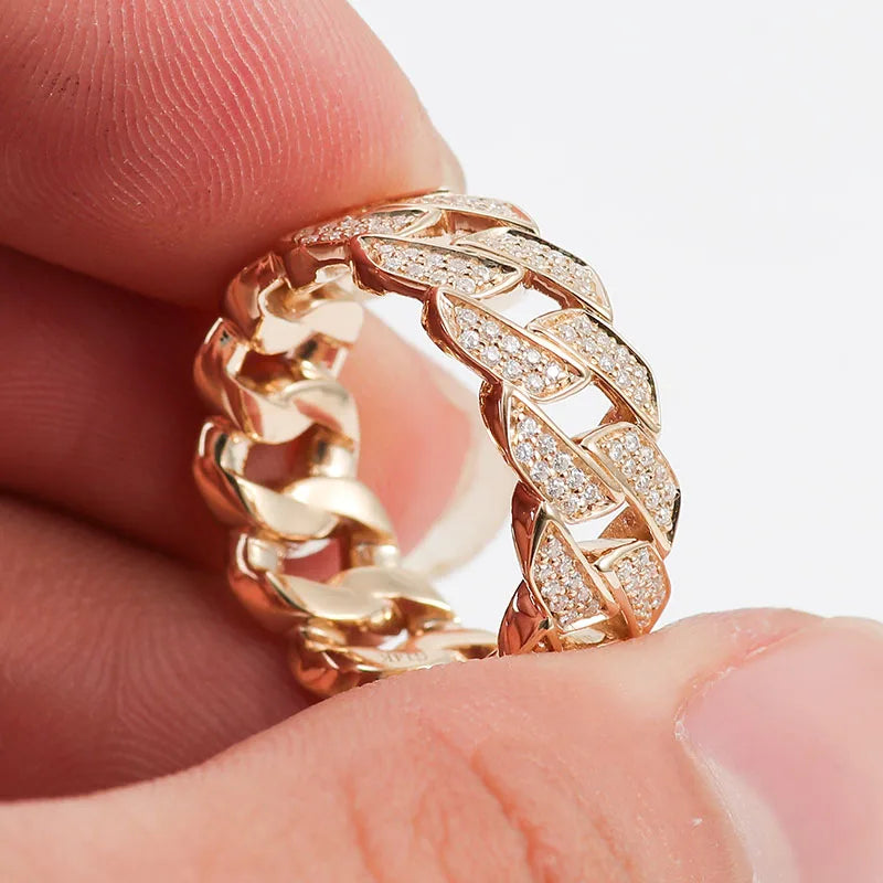 Provence 10K/14K/18K solid gold cuban link rings for men women DEF/VVS lab diamond rings custom hiphop jewelry rapper party gift