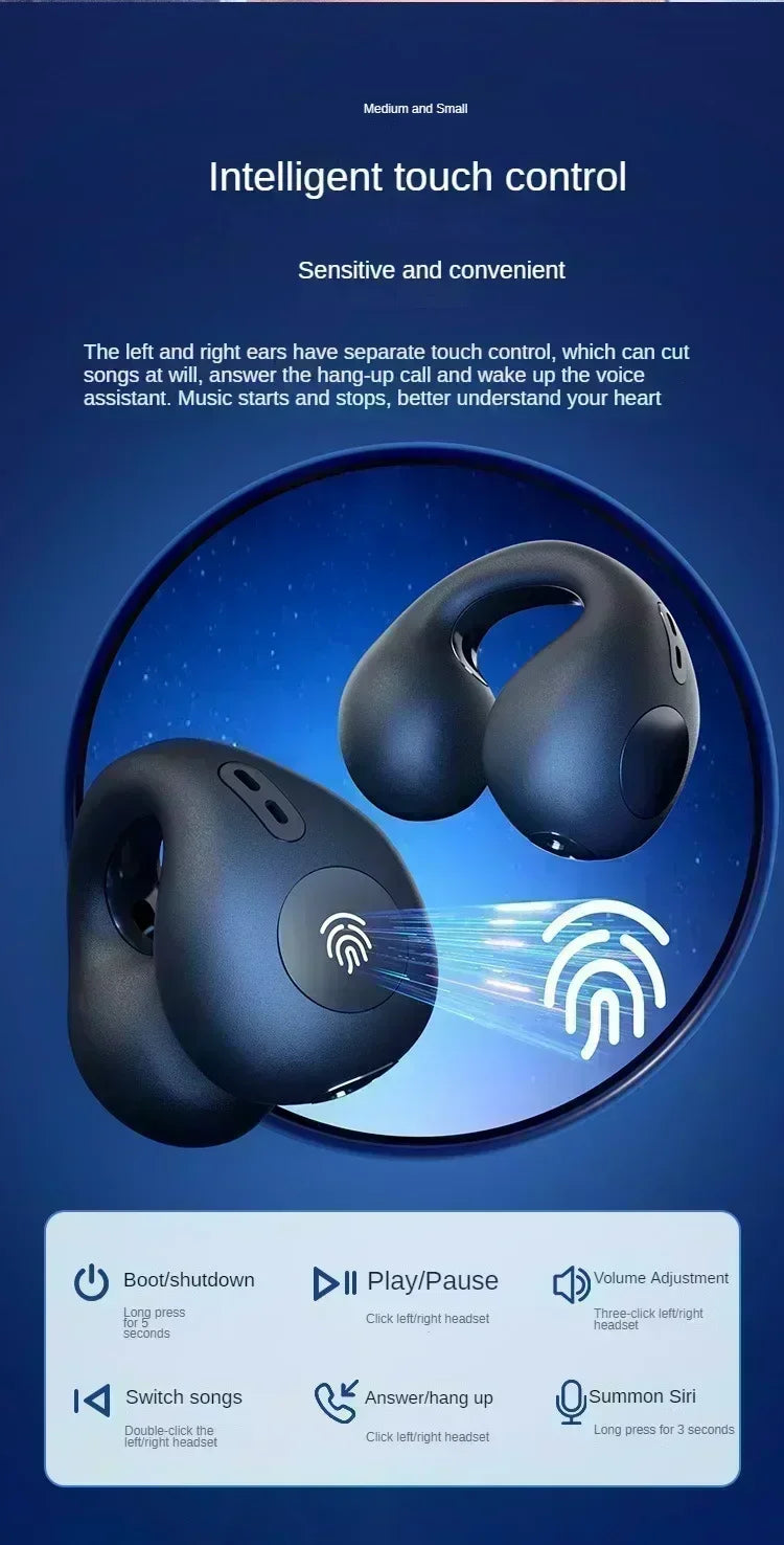 T75 Fone Bluetooth Headset 5.3 Wireless Air Conduction Headphones Clip Ear Music Noise Canceling HD Call Sports Gaming Earphone