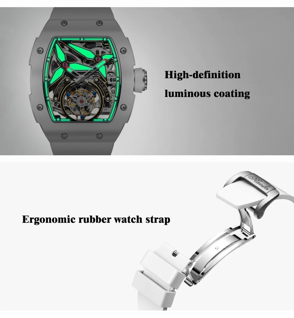 Haofa Automatic Flying Tourbillon Men's Luxury Watch Ceramic Case Skeleton Mechanical Sapphire Man Watch Business 1901-2