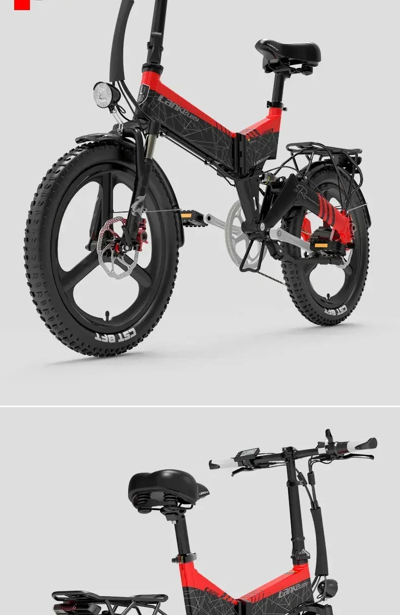 Electric Bicycle LANKELEISI G650motor 500w battery 48v12.8ah mini Folding e-bike urban leisure 20inch shock absorption E-bike