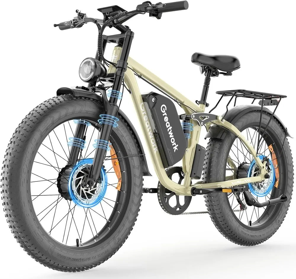 26" Electric Mountain Bike 3000W Peak E-Bike 48V 20AH Bicycle  50KM/H FatTyre