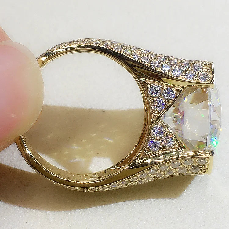 Custom Real 9K Yellow Gold Ring Men Engagement Anniversary Party Wedding Ring Round Moissanite Diamond Luxury 6 7 8 9 10 Carat
