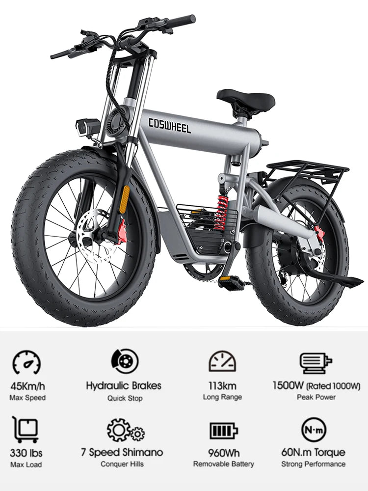Electric bike Peak 1500W T20 48V20AH Detachable battery adult Hydraulic brakes Electric Bicycle Off-road 45km/h Speed E-bike
