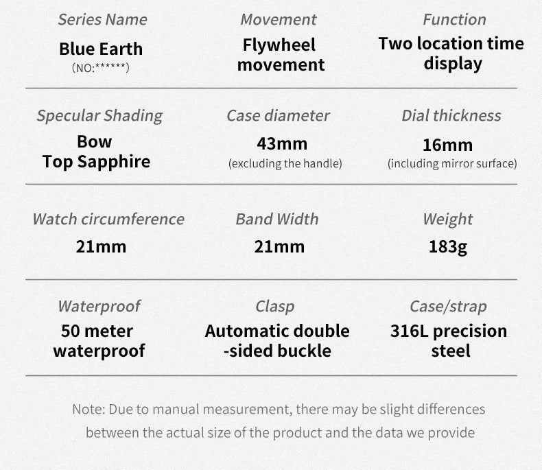 IDEAL KNIGHT Real Tourbillon Automatic Watches for Men 43mm Large Dial Blue Earth Series High-end Luxury Brand Mechanical Watch
