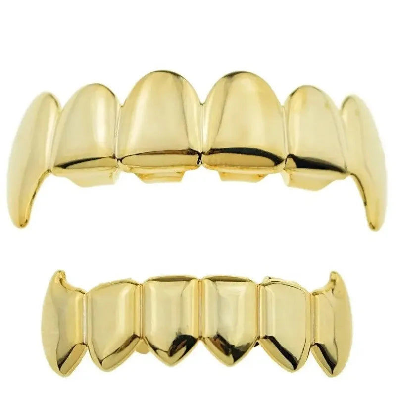 Gold Silver Plated HIP HOP Teeth Grillz Top & Bottom Grills Set With silicone Real Shiny Vampire Tooth Sets