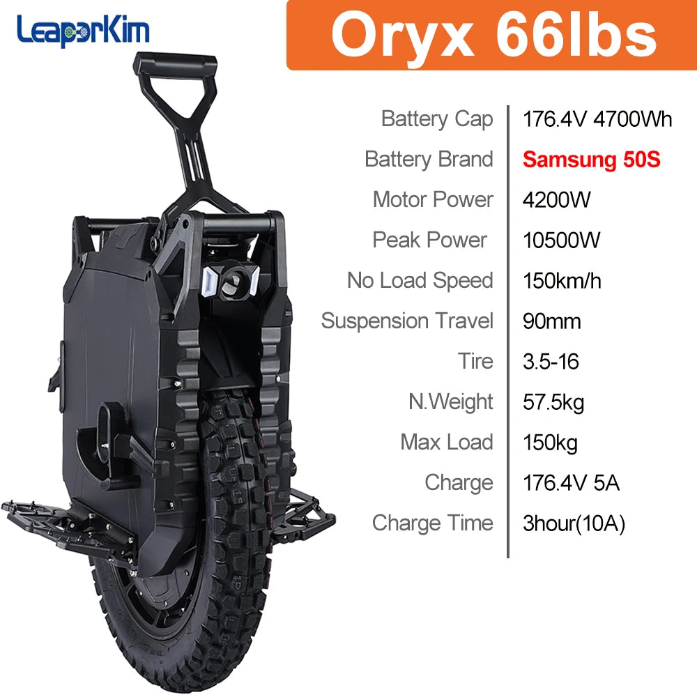 Original LeaperKim Oryx 176.4V 4700Wh 50S Battery 4200W Motor Peak Power 10500W 3.5-16 Tire LeaperKim Oryx Electric Unicycle