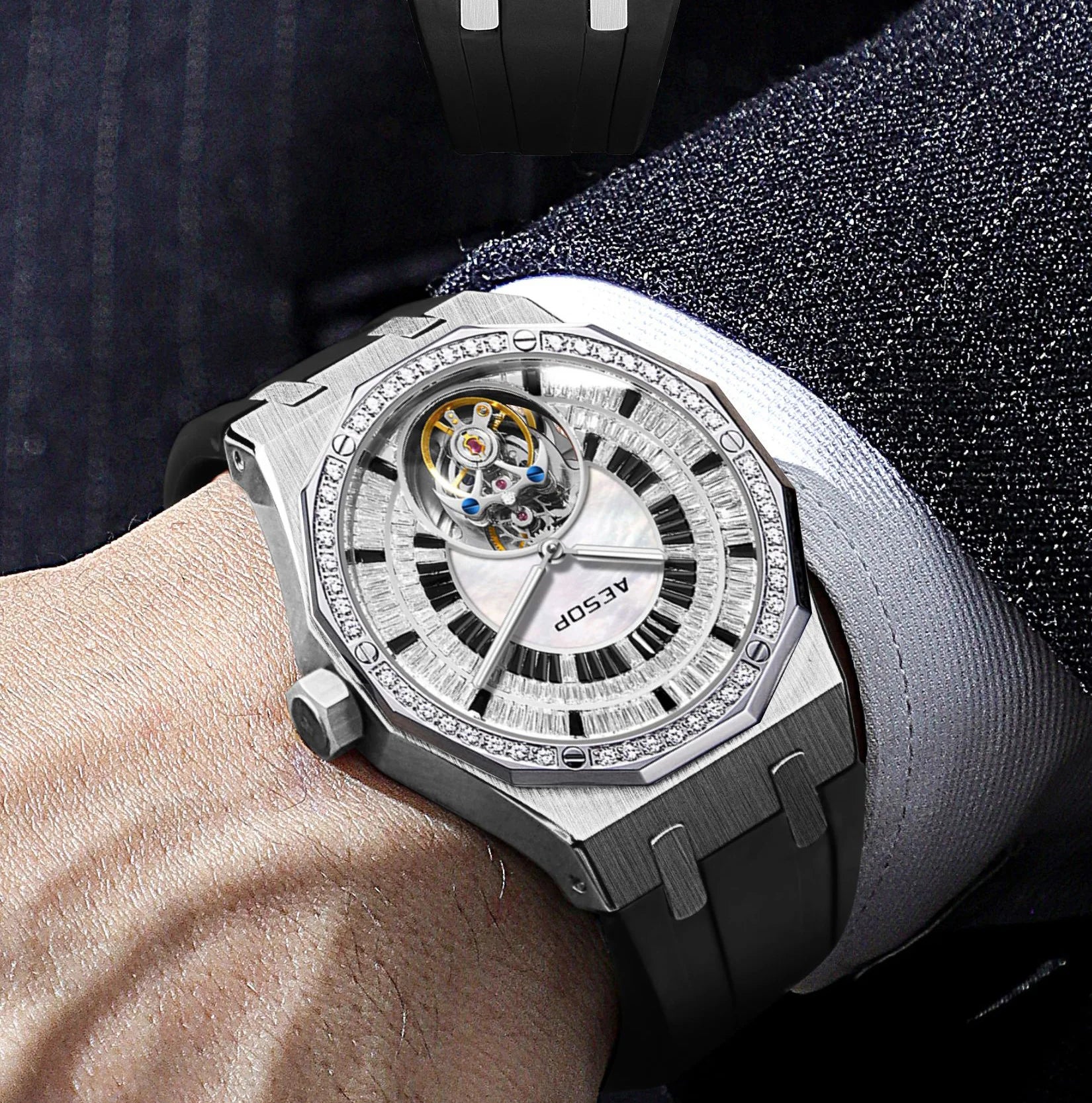 AESOP Automatic Tourbillon Mechanical Skeleton Watch For Man Watches Waterproof Wristwatches Sapphire Mirror Diamond luxury new