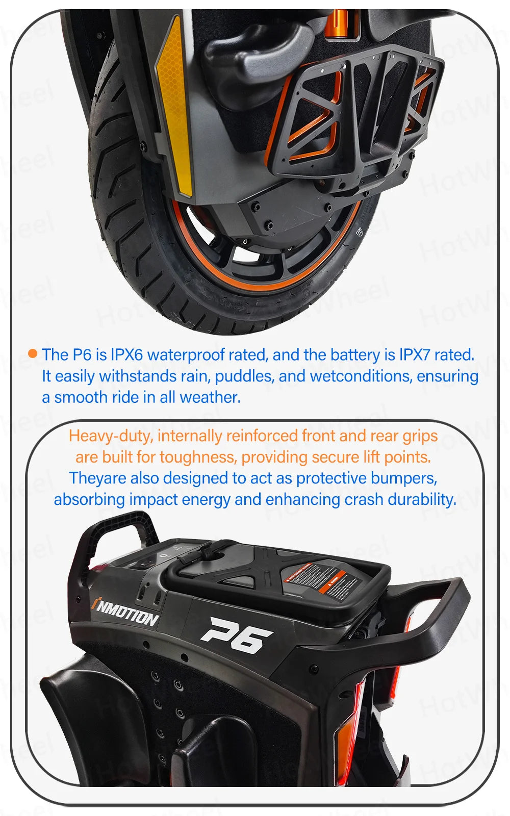 INMOTION P6 4200Wh 235.2V Battery 6000W Motor Electric Unicycle IPX6 Waterproof 150km/h Speed 150km Range 20inch 80/90-14 Tire