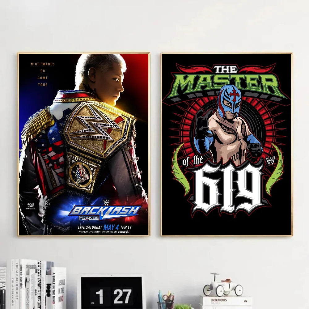 W-WWE Poster Self-adhesive Art Waterproof Paper Sticker Coffee House Bar Room Wall Decor