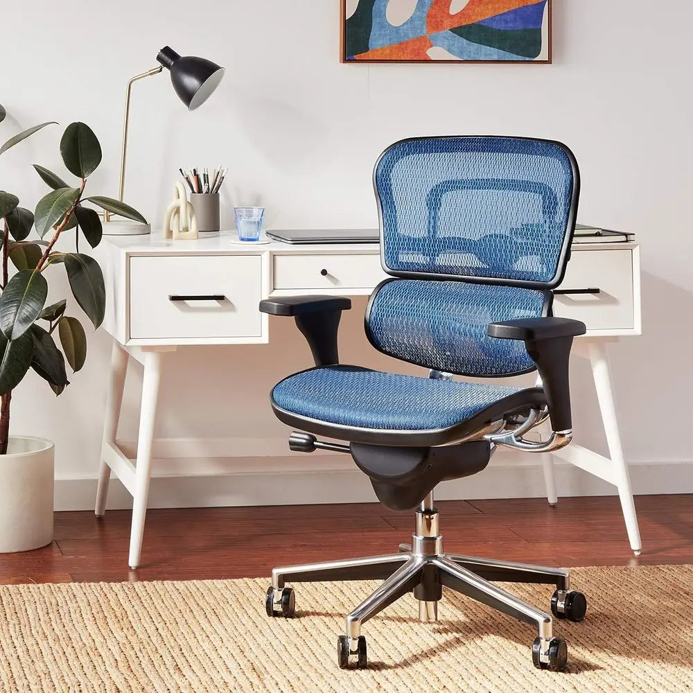 High Back Mesh Office Chair with Tension, Lock, Angle, Height, Synchro, Seat, Arm Adjustments, Blue