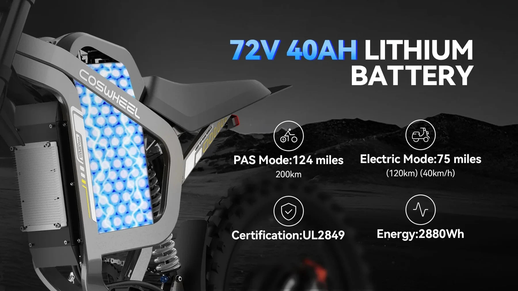 Coswheel R19 Electric Bike 6000W Motorcycles 72V 40AH Battery Dirt Mountain Bike Lightweight Off-Road EBike For Adult