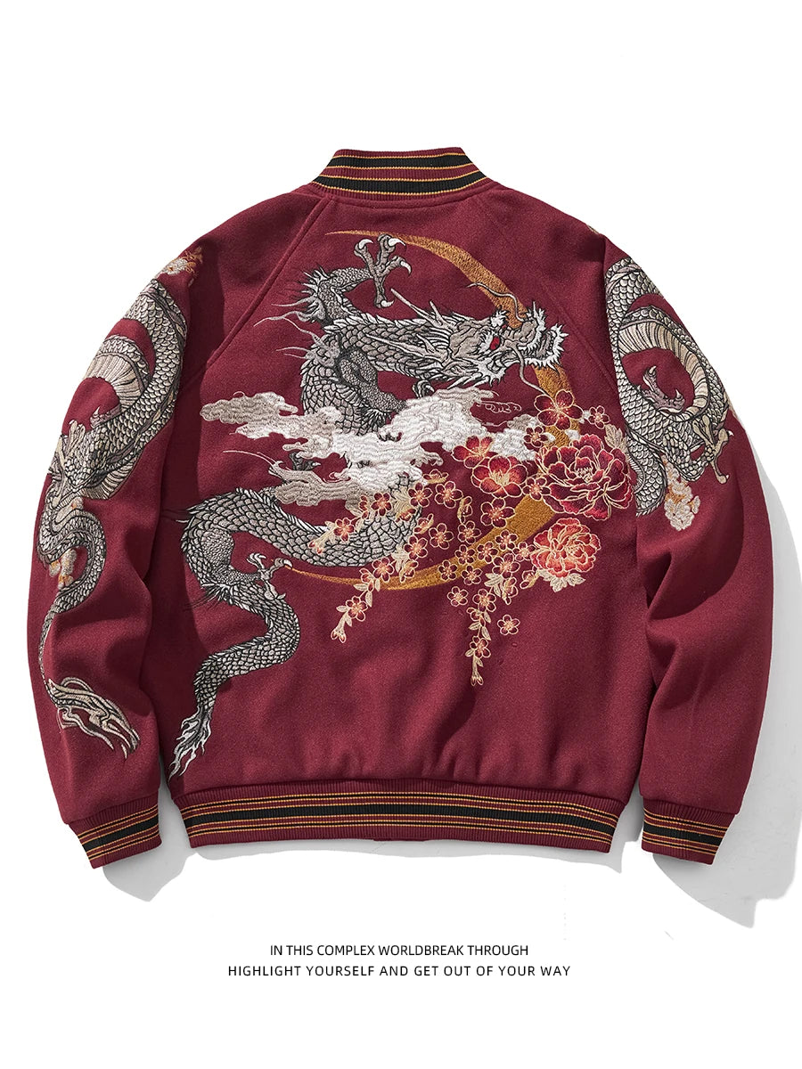 Ele Embroidered Heavy Industry Harajuku Sle Men's Baseball Jaet Woolen Coat Spring Autumn Faion Trend Outerwear