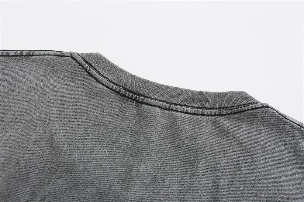 2025 American retro washed old heavy cotton solid color short-sleeved Tshirt summer loose top tide washed T-shirt VLONE Hip Hop