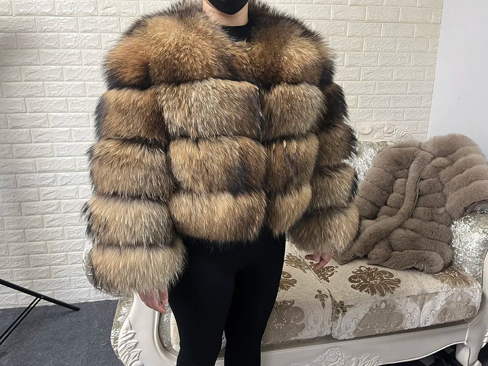 2025 maomaokong Super Hot Winter Women Luxury Thick Real Raccoon Fur Coat Natural Fox Fur Jacket Plus Size Jackets Female Vest